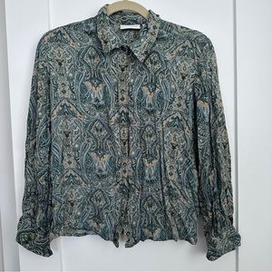 Vintage Liz Claiborne green and blue paisley button down blouse